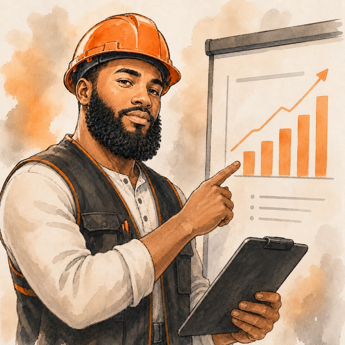 The Foreman presenting a rising revenue chart